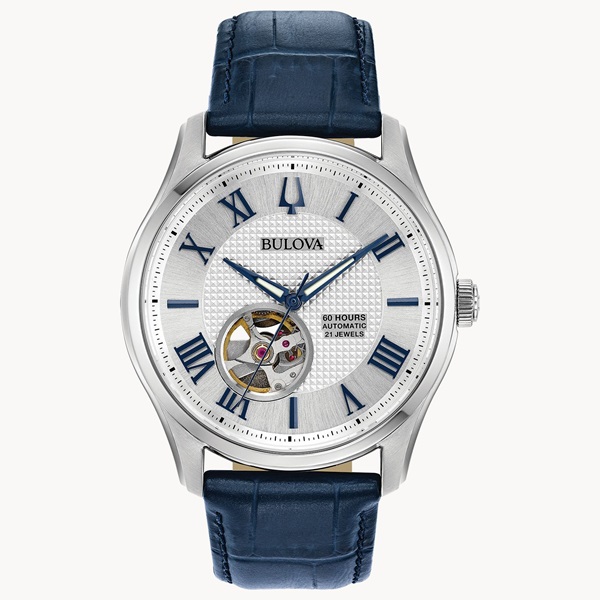Bulova Navy Leather Strap Quartz Wristwatch