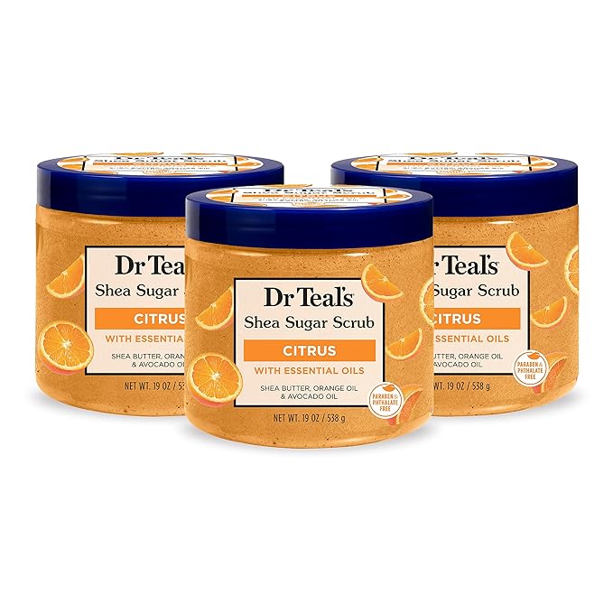 Dr Teal’s Shea Sugar Scrub, Citrus Essential Oils With Shea Butter, Orange Oil & Avocado Oil