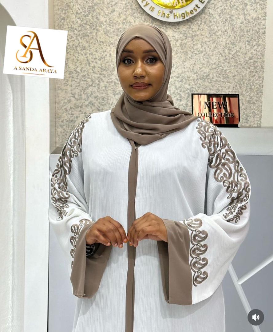 Luxury Embroidered Abaya- White