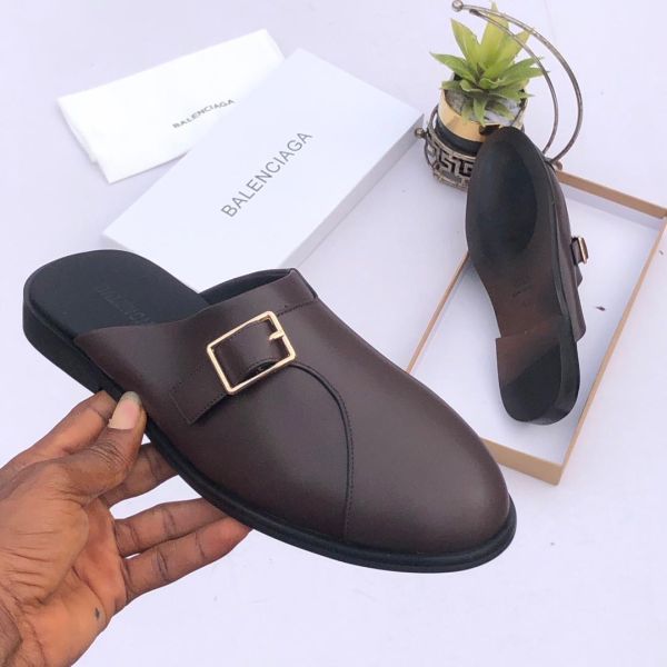 Balenciaga Side Buckle Leather Half Brown Shoe