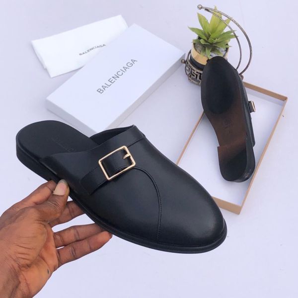 Balenciaga Side Buckle Leather Half Black Shoe