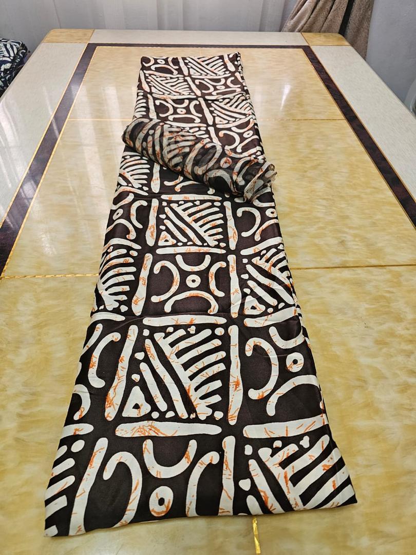 Silk and Chiffon Fabric 32- Orange/Cream