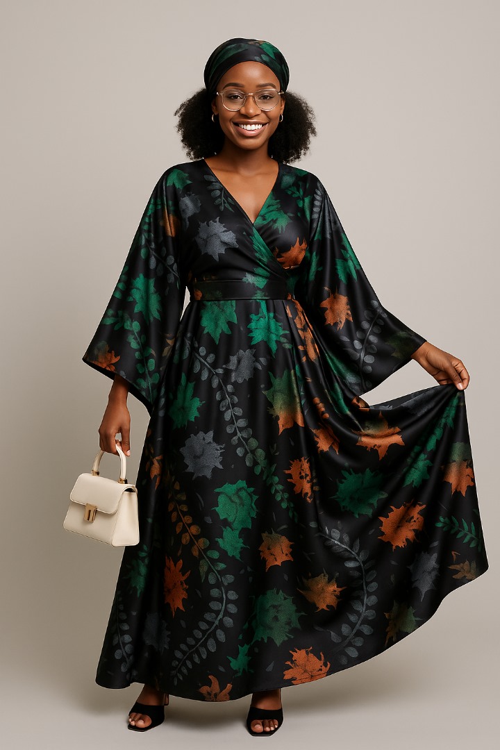 Silk and Chiffon Fabric 03- Black/Orange