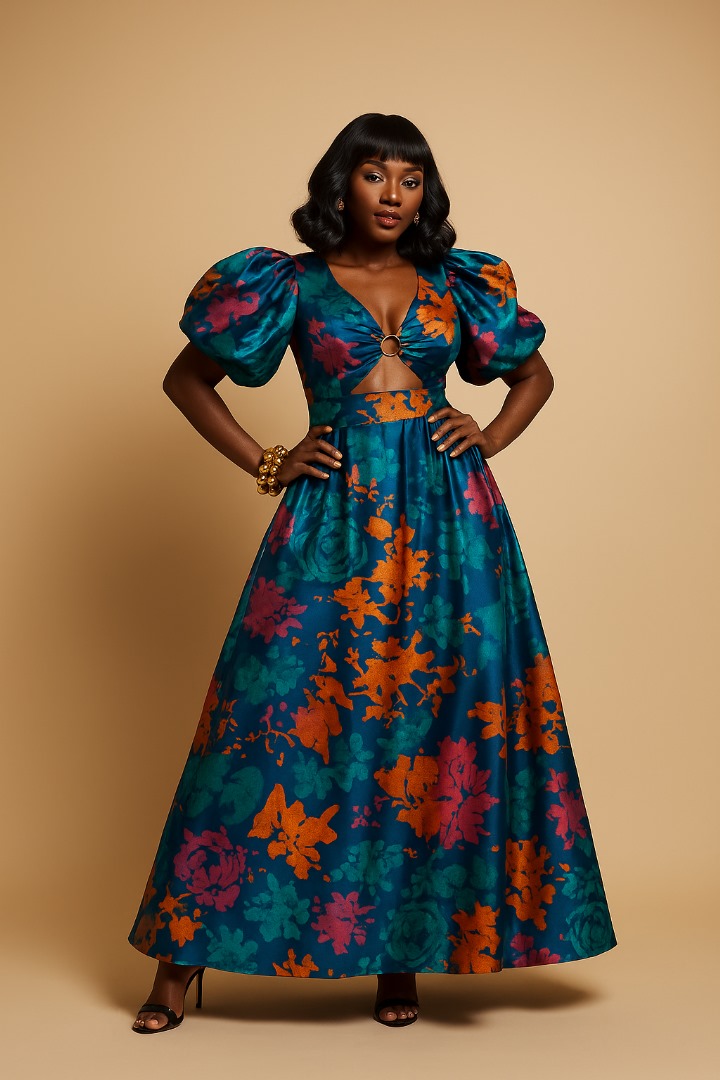 Silk and Chiffon Fabric 14- Blue/Orange