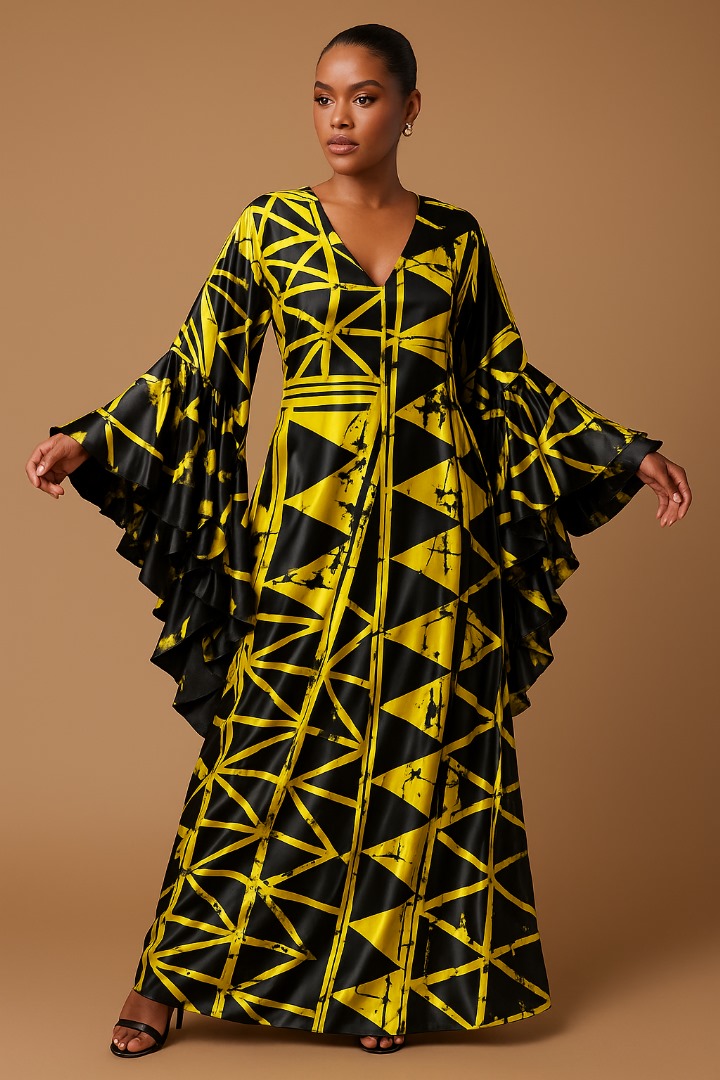 Silk and Chiffon Fabric 45- Yellow/Black