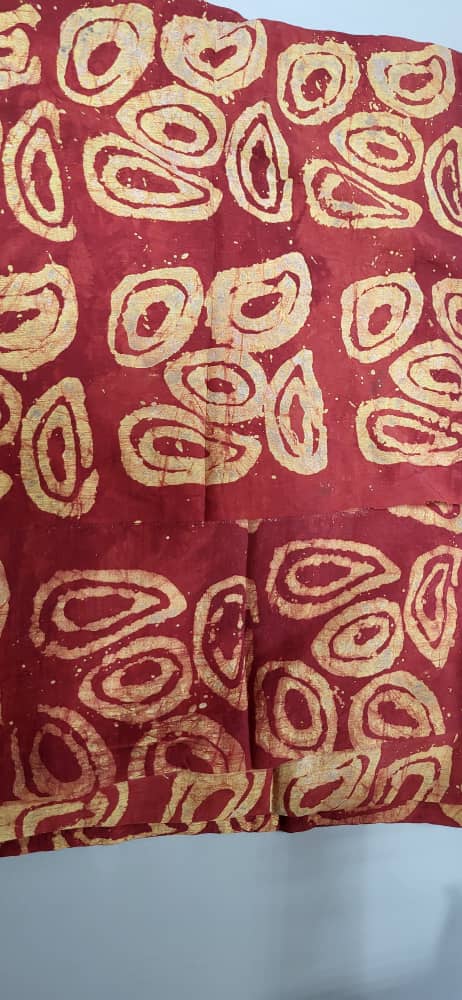 Adire Crepe Fabric 22- Wine