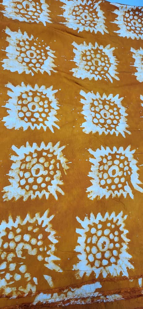 Orange Cotton Adire Crepe Fabric