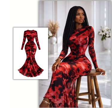 Colorful Long Sleeved Mesh Dress