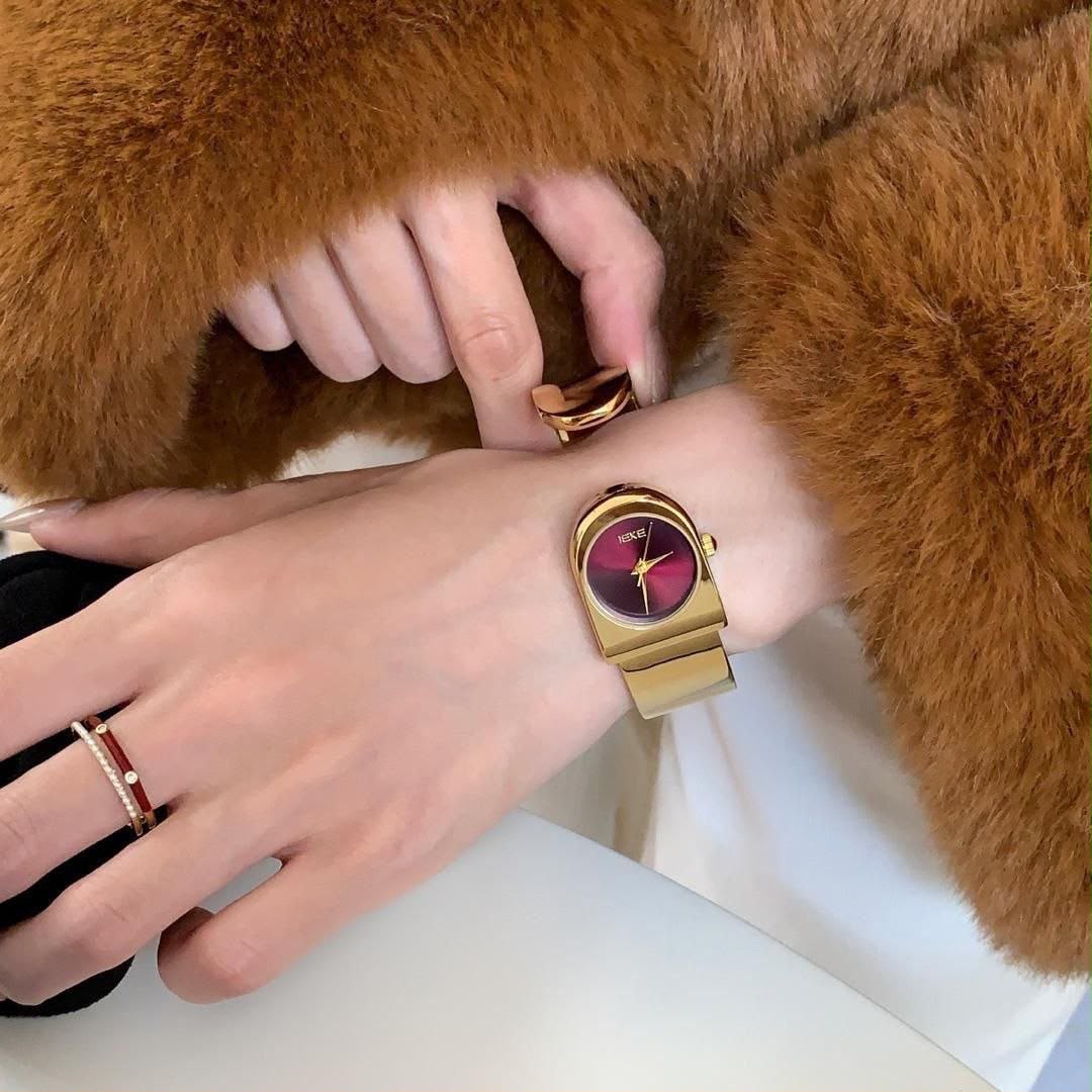 Gold Steel Cuff Watch For Women