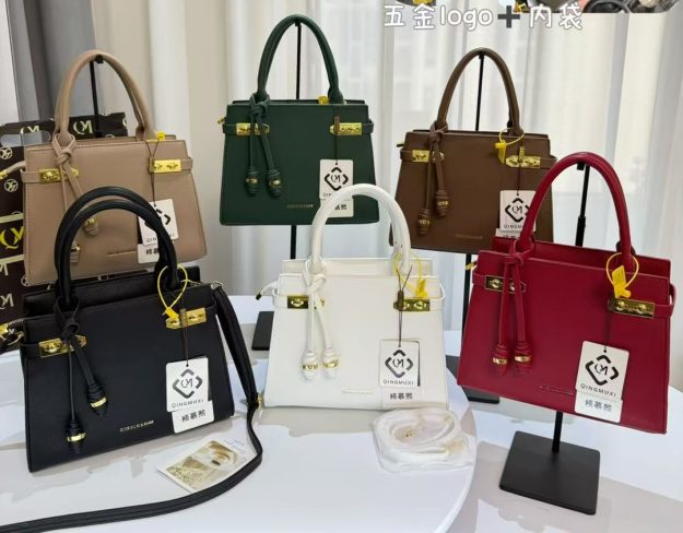 Women's Structured Leather Handbag with Lock Detail