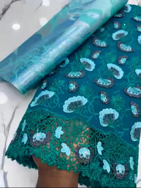 Teal Green Lace with Matching Damask