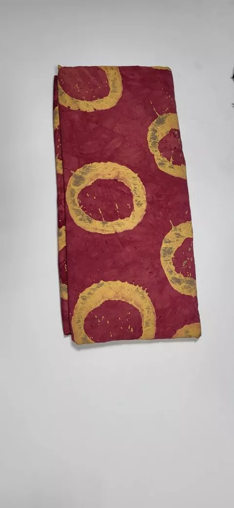 Adire Crepe Fabric 19- Oxblood/Orange