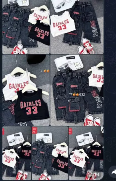 Black Combat Denim & Tank Top For Kids
