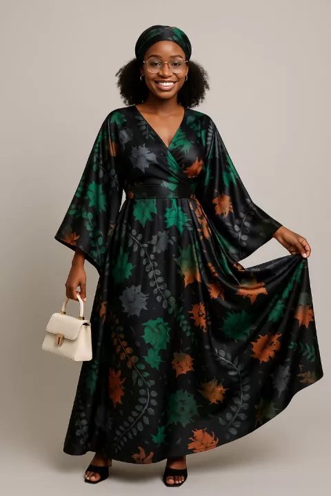 Silk and Chiffon Fabric 03- Black/Orange