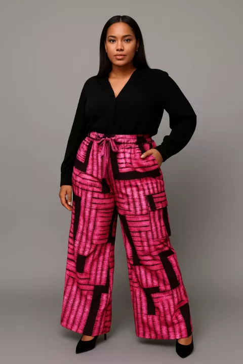 Ankara Cargo Pants- Pink/Black