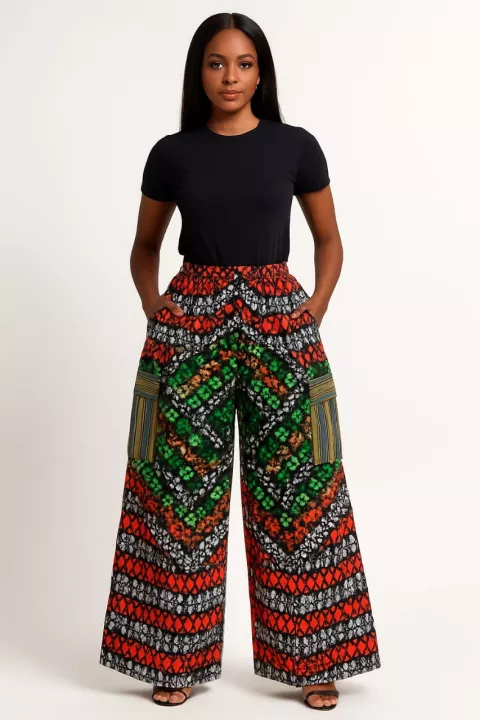 Ankara Cargo Pants- Red/Green