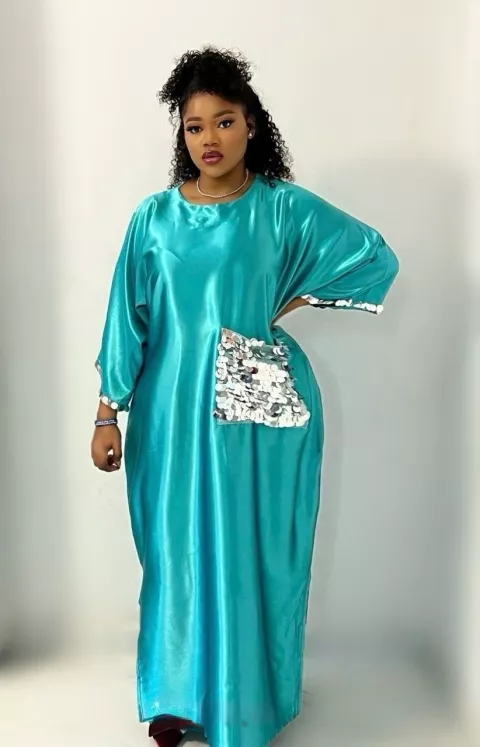 Teal Silk Long Bubu Dress