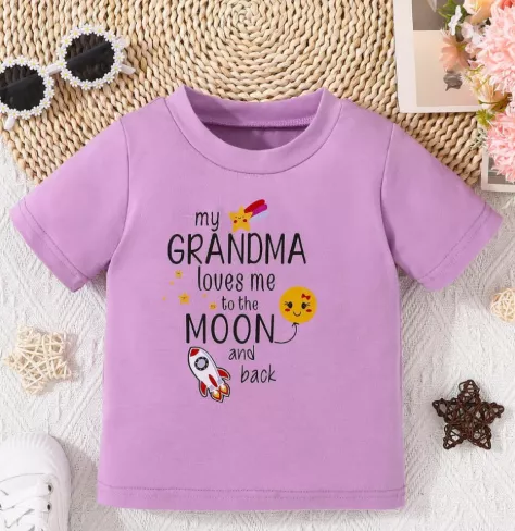 Baby And Toddler Unisex My Grandma Loves Me To the Moon Single Tee-Shirt