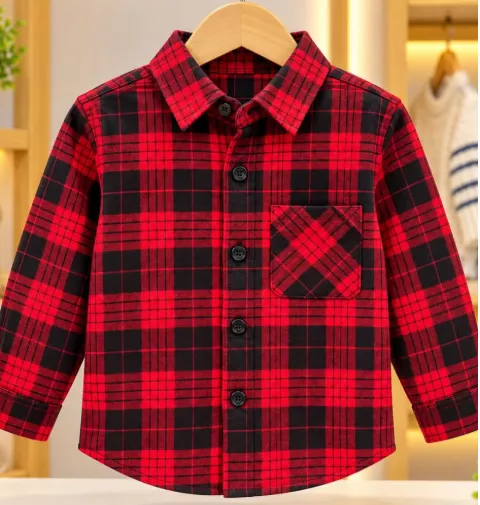 Kids Red Plaid Long Sleeve Shirt for Boys & Girls